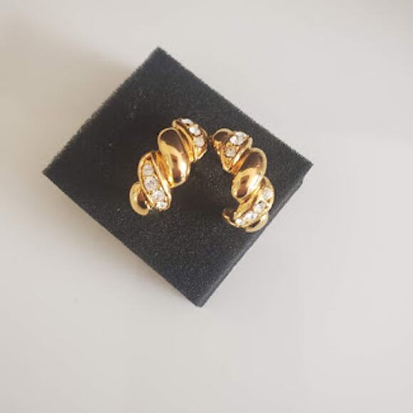 Joan Rivers Classic Collection Gold Tone Half Hoop Earrings with Crystals - Picture 4 of 8